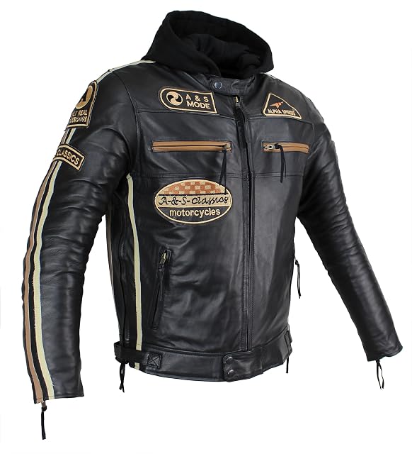 Blouson moto en cuir à capuche ALPHA SPEEDS, vue de face