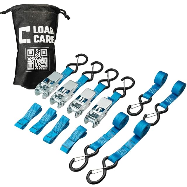 Jeu de sangles moto LoadCare en huit pièces, bleu