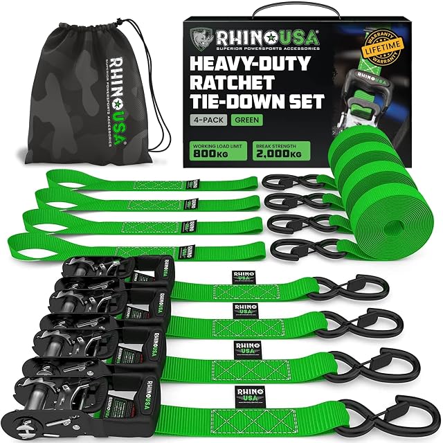 Lot de quatre sangles d’arrimage à cliquet Rhino USA